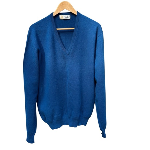 Vintage Pringle Mens Blue V-Neck Sweater Blue 100% Pure Lambswool Classic  L - Picture 7 of 10